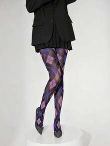Check Pattern Stripes, Blue And Green Long Stockings, Diamond-Pattern Nylon Cartoon Check Long Stockings, Highly Elastic, Breathable, Comfortable And Form-Fitting Yoga Long Stockings (Suitable For Women), Comfortable And Warm - Pink - View 2