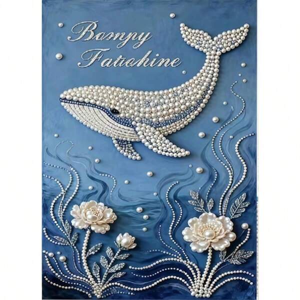 1pc 2D Flat Printing New Pearl & Diamond Painting DIY Handmade Whale & Ocean Series Wall Decor Hanging Art, 14.5x18.5 Inch Oil Cloth Material With Pearl & Diamond Inlay, Creative Handmade Gift, Modern Minimalist Blue Ocean Theme Wall Art, Suitable For Bedroom, Office, Living Room, Unframed Diamond Painting, Ideal For Gifts, Parties, Holidays