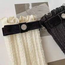 Japanese-Style JK Velvet Bow Lace Trim Mid-Calf Socks Lolita Cream White Calf Socks Mary Jane Women's Thin Style - 彩色 - 查看 6