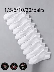 5/10双装女士白色竖条纹袜子，简约时尚，百搭透气，防臭 - 白色 - 查看 10