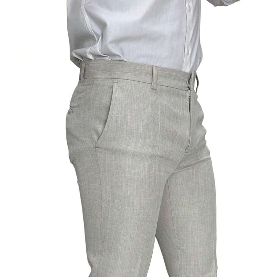 Men's Slim Fit Melange Tailored Trousers - 米色 - 查看 1