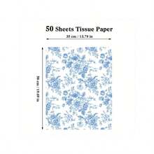 ZS50 Sheets Blue Floral Tissue Gift Wrapping Paper - 14x20 Inch Chinoiserie Vintage Blue White Peony Rose Design High-Quality Durable Paper For Birthdays Weddings Parties DIY Crafts Bouquet Wrapping Paper Special Occasion Decor Elegant Packaging Quality Craft MaterialZS - 彩色 - 查看 2