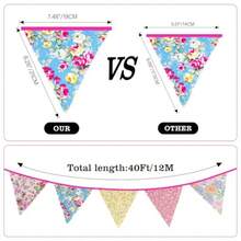 MG2PLUS 39Ft Triangle Bunting Banner Floral Cotton Pennant Banner 42pcs Reusable Vintage Fabric Triangle Flags For Wedding Birthday Tea Party Shabby Chic Garden DecorationsN - 混合色 - 查看 2