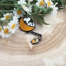 SNOOPY 1 chiếc ghim cài áo men hình chó Beagle trắng dễ thương và chim vàng, mặt dây chuyền hình trăng khuyết, huy hiệu hình nhân vật hoạt hình ngôi sao, quà tặng. - Nhiều màu - Xem 3