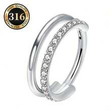 SENLANSP 1 chiếc khuyên mũi hai lớp bằng thép không gỉ 316L, đính đá CZ, kiểu bấm lỗ mũi, unisex, thích hợp đeo hàng ngày, dự tiệc và làm quà tặng. - vòng mũi - Xem 11
