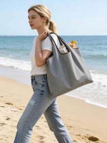 1Pc Women Foldable Tote Bag, Large Capacity Reusable Shopping Bag, Multi-Style Versatile Design, Washable & Lightweight, Simple Classic Style, Convenient Open/Close, Multi-Functional For Commute, Travel, Shopping & Daily Use, Comfortable, Easy To Clean, Perfect All-Match Fashion Bag For Various Occasions - Handbag - View 4