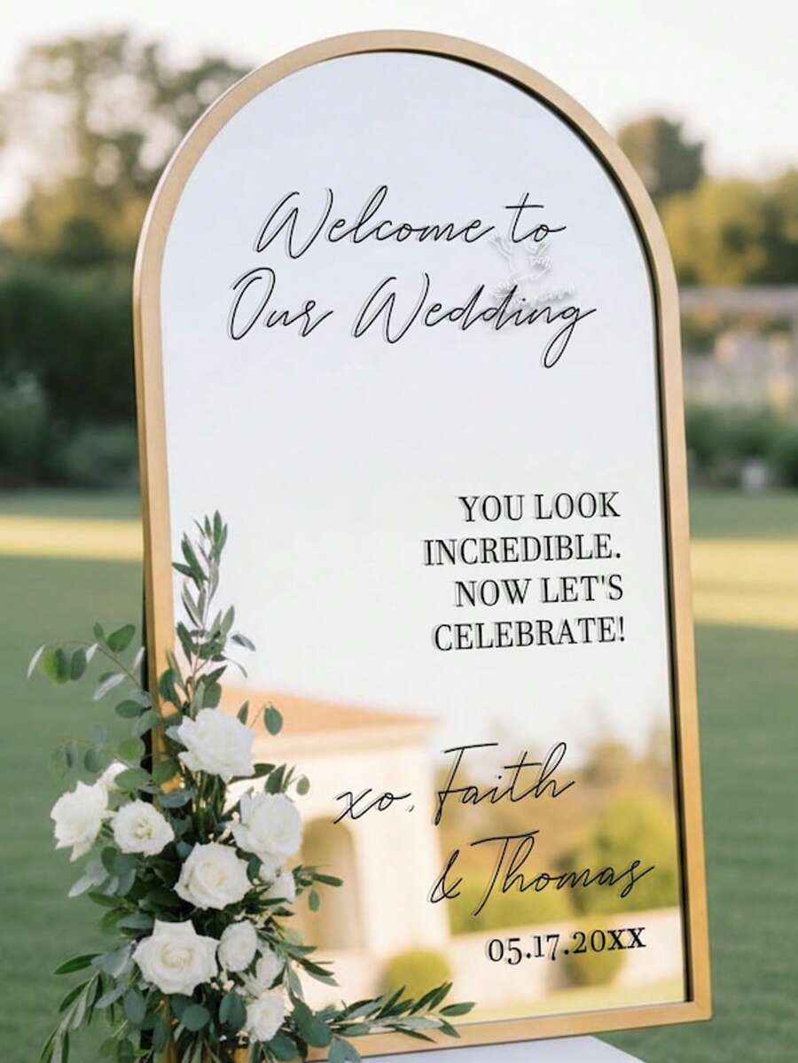 Welcome To Our Wedding Mirror Stickers - Wedding Logo Vinyl For Mirrors Or Acrylic - Personalized Wedding Vinyl Letters - Multicolor - View 1