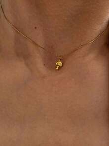 1件装不锈钢防水不褪色可爱精致迷你蘑菇吊坠项链，适合女性日常佩戴 - 金色 - 查看 5