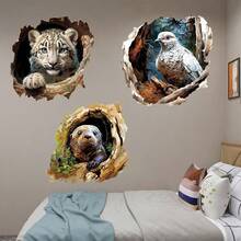 3D Cute Animal In Tree Hole Bathroom Toilet Sticker, Home Decor Self-Adhesive Wall Decal - 1PC - View 6
