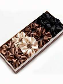 28 件套缎面发圈套装 - 摩卡色系发绳 | 黑色、摩卡棕、米色及大地色系 | 女士多功能发饰 马尾辫发圈 - 彩色 - 查看 3