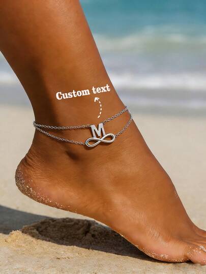 Bộ 1 vòng chân khắc tên theo yêu cầu, dây thép không gỉ nhiều lớp, mặt dây chuyền hình vô cực, phong cách Bohemian thời trang, quà tặng trang sức cho nữ, phù hợp để đeo hàng ngày, dự tiệc, kỷ niệm, đi biển, đám cưới, lễ hội âm nhạc, Ngày của Mẹ, lễ tốt nghiệp, Halloween, Giáng sinh.