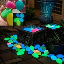 28 Oversized Luminescent Stones - Self-Lighting, Solar-Operated/Battery-Free , Ideal For Indoor/Outdoor Christmas, Garden, Aquarium, Party Decorations - Assorted Colors - Sturdy All-Weather Decoration - Multicolor - View 10