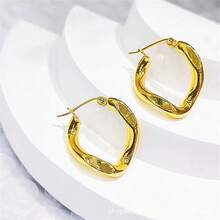 1件装时尚扭曲抛光不锈钢耳环，奢华个性化设计，百搭派对庆典嘻哈耳环饰品 - 金色 - 查看 7