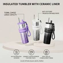 Cốc sứ tráng men 710ml – Tay cầm chống trượt, cốc giữ nhiệt di động kèm dây đeo - Nhiều màu - Xem 5