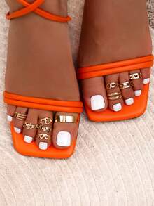 10件套星星、月亮、心形、蝴蝶可调节脚趾环，沙滩脚部饰品套装 - 金色 - 查看 1