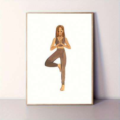 1 Pc Unframed Canvas Art Posters Featuring A Minimalist Depiction Of A Woman In Black And Brown Attire Practicing A Yoga Pose. Suitable For Living Rooms, Bedrooms, Offices, Yoga Studios, And Various Home Decor Settings, This Wall Arts Serves As The Perfect Accent Piece To Enhance Any Space.