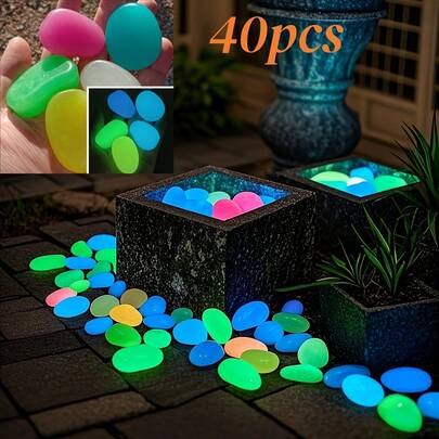 40 piezas de piedras decorativas de 1.77 pulgadas de ABS que brillan en la oscuridad - multicolor, transparentes, reflectantes para decoración de jardín, acuario y proyectos DIY | Guijarros vibrantes | Piedras reflectantes, decoración de jardín