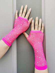 Găng tay lưới đính đá, găng tay lưới hở ngón dành cho nữ, phụ kiện tay lấp lánh phong cách tiệc tùng. - Lưới đánh cá đính đá - Xem 10