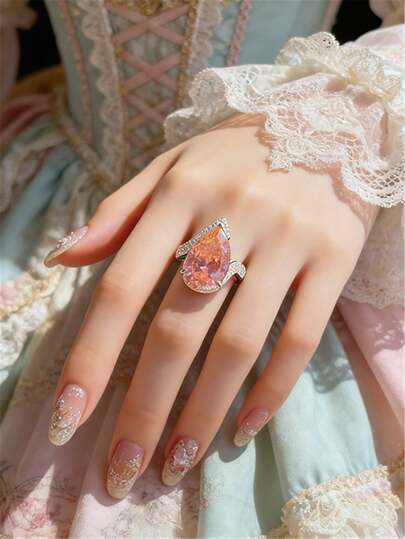 1枚女士时尚个性化戒指 - 水滴形设计，镶嵌宝石，创意复古优雅配饰，适合日常佩戴