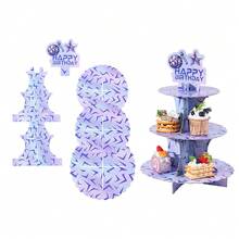 1个/2个，三层紫色闪电主题派对纸杯蛋糕架，紫色闪电裂纹设计塔式蛋糕架，适用于音乐派对和生日装饰。紫色纸质蛋糕架，中心装饰品，生日蛋糕架 - 查看 7