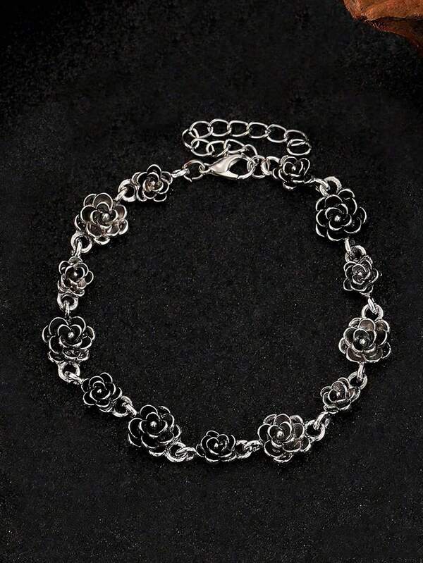 1件复古哥特玫瑰朋克风男士手链，新款时尚高品质百搭生日/订婚礼物，适合日常佩戴