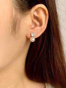 Elegant Black/Pink Pearl Earrings, Delicate Crystal Inlay, Gift For Girlfriend/Best Friend, Luxury Jewelry - Black and White - View 6