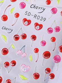 2片装 5D 红粉色樱桃果冻浮雕夏季美甲贴纸，可爱日式美甲饰品，自粘樱桃美甲配件，适合女性和女孩，沙龙DIY - 彩色 - 查看 5