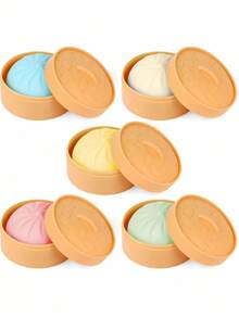 1/2个日常减压玩具，彩色饺子造型挤压球，感官舒缓玩具，可捏的面团球减压手部玩具，带食物蒸笼的弹性桌面玩具，游戏和派对礼品，适合作为礼物或派对赠品 - 包子 - 查看 1