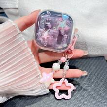 新款透明彩色星星可爱吊坠，适用于三星 Buds FE/Buds3/3Pro/3FE/CORE/Buds4/4Pro 保护壳、Galaxy Buds Pro、Galaxy Buds Live 无线蓝牙耳机保护壳、Buds2/2Pro 耳机保护壳、透明耳机充电盒 - 星星粉紅色 - 查看 4