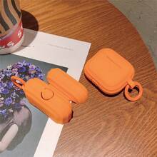 1pc Simple Orange Earphone Case For AirPods4th Generation Protective Case Pro 2nd Generation Apple Bluetooth Earphone Cover AirPodPro Silicone Earphone Box AirPod1/2 Generation Soft Case Personalized 3rd Generation Anti-Fall Protective Cover (Earphones Not Included) - Orange - View 3