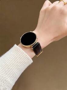 Dây đeo đồng hồ da từ tính thiết kế chữ tráng men độc đáo mới, kích thước 18mm, 20mm, 22mm - Dây đeo thay thế thời trang, tương thích với Samsung Galaxy Watch 6 5 4 40mm 44mm, Galaxy Watch 5 Pro, Galaxy Active 2, Watch 6 4, cũng phù hợp với Watch GT6/GT5/GT4/GT3/GT2 Pro - Phong cách nữ tính thoải mái - Từ tính đen và vàng - Xem 5