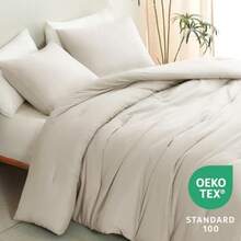 Beige Queen Comforter Set 3 Pieces Boho Solid Breathable Quilted Style Bedding Sets Luxury Fluffy Soft Bed Set with Down Alternative Comforter for All Season 1 Comforter and 2 Pillowcases - Beis - Ver 4