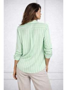 Women's Long-Sleeved Striped Linen Shirt, Brightly Colored - 綠色 - 查看 2