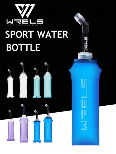  1套WRELS可折叠水瓶，带吸管，防漏，轻便，硅胶材质，便携，适合跑步、健身、骑行、露营、户外运动和自行车配件