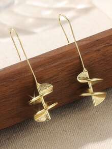 1 Pair Vintage & Creative Rotating Leaf Design Earrings, Suitable For Daily Wear And Formal Occasions, Also An Excellent Birthday Gift For Women - Gold - View 8