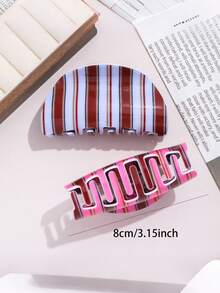 1个休闲复古蓝咖啡条纹发夹，小众高端发夹，适合日常、休闲、上学等场合佩戴 - 彩色 - 查看 11