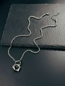 1 chiếc dây chuyền mặt dây chuyền hình lục giác và tròn tối giản thời trang bằng thép không gỉ, thích hợp đeo hàng ngày cho nam giới. - Bạc - Xem 6