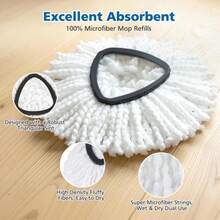 Spin Mop Replacement Head Spin Mop Refills Compatible With O Ceda EasyWring 1-Tank System, 2 Microfiber Spin Mop Head, 1 Triangle Mop Base Head And 4-Section Iron Mop Handle 30-58in For 1 Tank System - ColorA - 查看 5