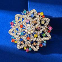 1pc Bohemian Zinc Alloy Center Iridescent Shiny Outer Evenly Embedded Colorful Rhinestone Floral Brooch, Suitable For Women's Daily Wear - Flowers - View 3