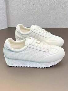 Breathable Kids' White Sneakers, Soft Thick Sole Casual Trainers For Boys & Girls, Spring/Summer - White - View 1