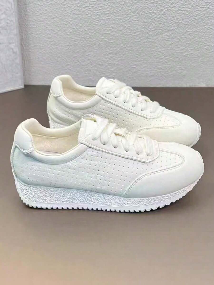 Breathable Kids' White Sneakers, Soft Thick Sole Casual Trainers For Boys & Girls, Spring/Summer - White - View 1