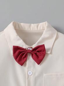 Boys' Formal Long Sleeve Collared Shirt With Bow Tie, Gentleman Style For Academy, Party, Wedding, Holiday Gift, Classic Top - Apricot - View 4