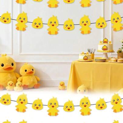 8pcs/Set Yellow Duck Decorative Banner Pulling Flag Cute Duck Design Birthday Party Decoration Suitable For Theme Party Family, Living Room Home Decoration, And Outdoor Decoration Duck Party Flag