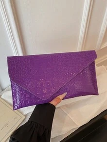 New Niche Design Fashion Crocodile Embossed Envelope Bag, Retro Style Women Handbag - Purple - View 10