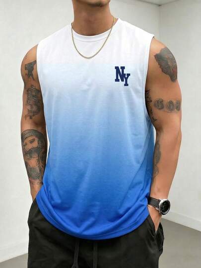 Simple Studio | Áo tank top nam cổ tròn in chữ gradient tối giản | Thích hợp mặc mùa hè | Thoải mái & Thoáng khí | Thời trang hàng đầu