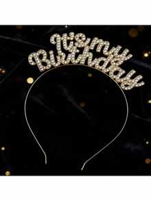 Băng đô cài tóc dự tiệc sinh nhật cho bé gái, đính đá pha lê lấp lánh, thiết kế "Sinh nhật của tôi!", phụ kiện - Phối màu - Xem 2