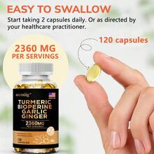 Turmeric Alkaloid Capsules, Suitable For Both Men And Women, Support Joint And Digestive Health. Each Serving Contains 2360 Mg Of Curcumin And Is Fortified With Black Pepper, Garlic, And Ginger - 120 Capsules Per Serving. - 1瓶 - 查看 5