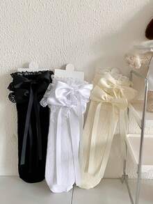 1/3 双春夏薄款过膝袜，芭蕾舞鞋款中筒袜，洛丽塔蝴蝶结袜，网眼镂空无跟长袜，蕾丝边直筒袜，心形图案袜 - 彩色 - 查看 12