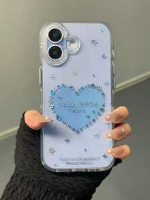 Silver Edged Resin Case New Glitter Gold Blue Heart Silicone Protective Cover For IPhone 17 Pro/16 Pro Max/14/15, Anti-Drop - Blue - View 3