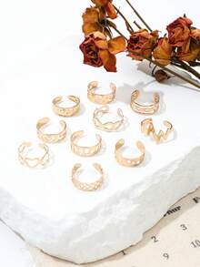 Bộ 10 chiếc nhẫn hở ngón chân hình sao và trăng, trang sức chân hình số 8 rỗng hình học có thể điều chỉnh kích thước, thích hợp cho bãi biển. - Vàng - Xem 2